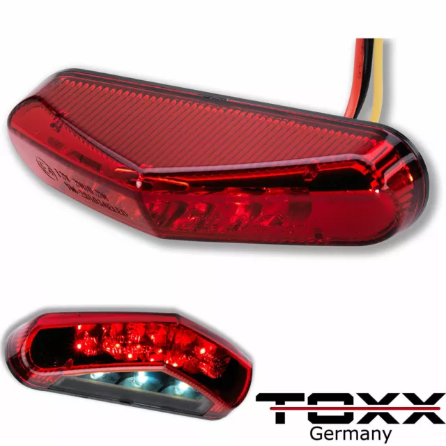 ToXx LED Rücklicht mit Kennzeichenbeleuchtung Schwarz Rot Universal Motorrad 12V