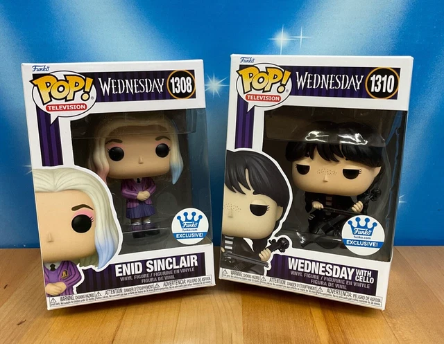 Funko Pop ENID SINCLAIR #1308 & WEDNESDAY With Cello #1310 NIB W/Soft Protectors