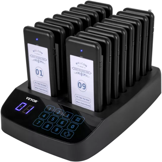 VEVOR Restaurant Wireless Guest Paging System 16 Beepers Queuing Calling Pagers