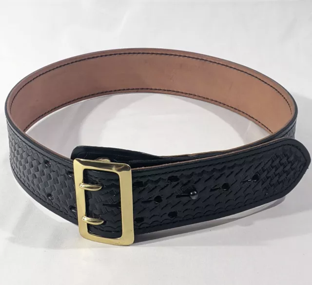 Tex Shoemaker 201L Sam Browne Black Basket Weave 38" Brass Buckle Flat Shipping