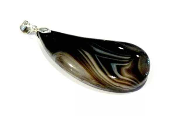 Bijou pendentif pierre agate Botswana  bélière acier inoxydable HYPOALLERGENIQUE