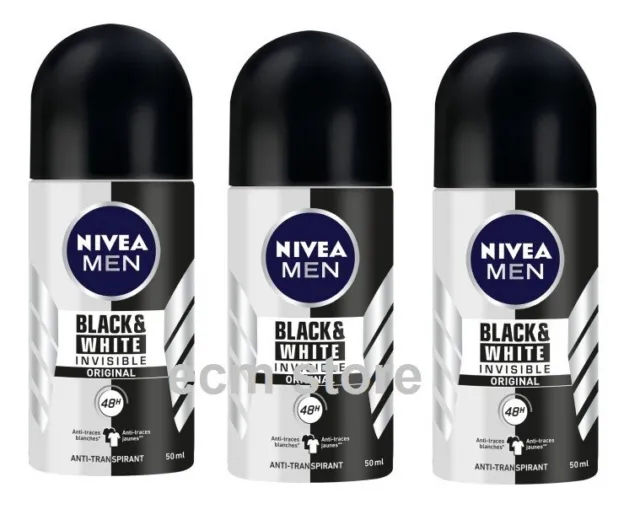 NIVEA MEN Lot de 3 Déodorant Bille Homme Anti-transpirant Black & White /LOT3