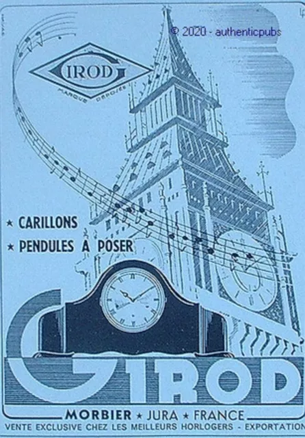 Publicite Girod Carillon Pendule A Poser Morbier Jura De 1948 French Ad Pub