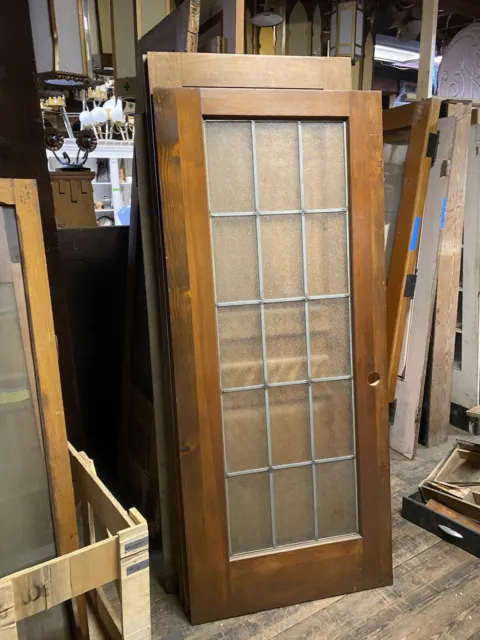 Vintage Pine Door With Leaded Obscure Glass Pantry Door 2