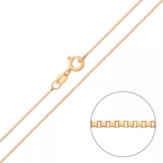 Solid 9ct Yellow Gold on Silver 1mm Box Chain Necklace 16 18 20 22 24 inch