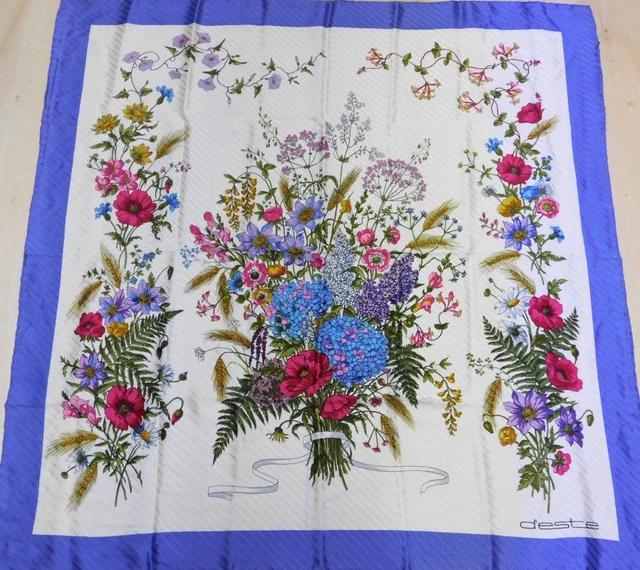 Foulard 100% Pure Soie Vintage Louis Feraud (1047) 82cm X 88cm