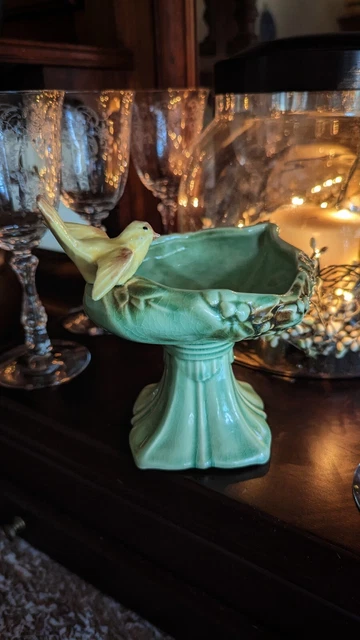 VINTAGE MCCOY BIRD Bath Pedestal Planter Vase 1940's Pottery Beautiful