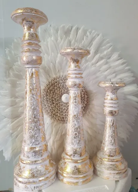 Pillar Style Candle Holders Gold Wash Set of 3 Piece's