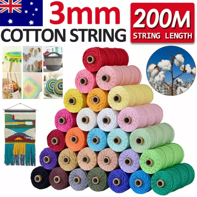 200M 3mm Natural Cotton String Twisted Cord Craft Macrame Artisan Rope Weaving 2