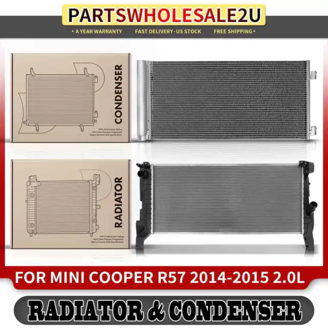 2x Radiator & AC Condenser w/ Receiver Drier Kit for Mini Cooper R57 2014-2015