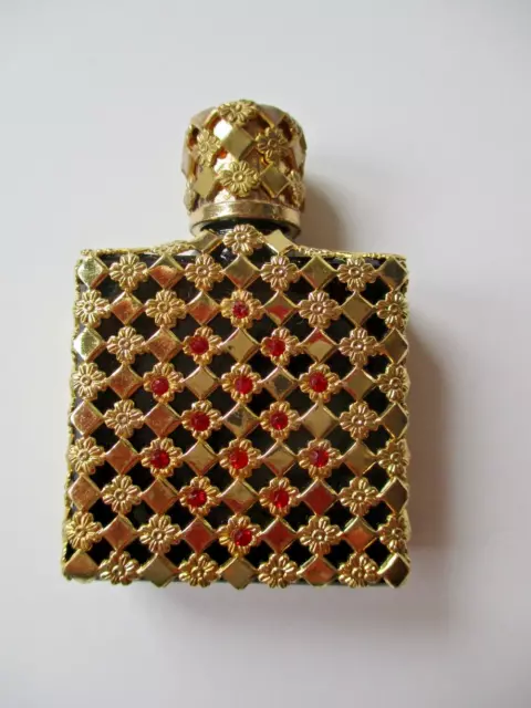Porta profumo vintage da borsetta metallo e vetro con decoro di strass anni '50