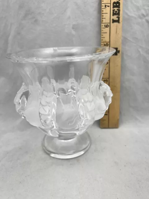 LALIQUE France Dampierre Sparrow Vase 5" Crystal Footed Pedestal Bowl