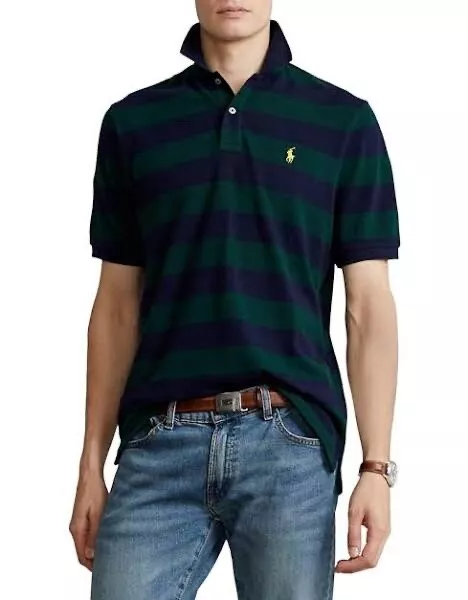 Polo Ralph Lauren Men's, Classic Fit Short Sleeve Cotton Mesh Polo, Green/Navy L