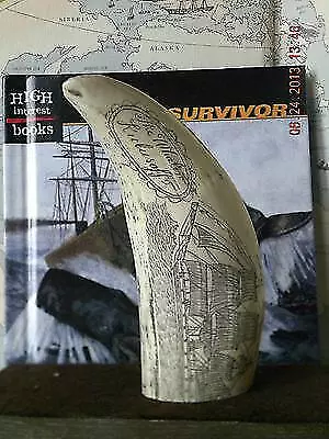 Scrimshaw Sperm whale tooth resin REPRODUCTION " FOGOS ISLAND" 6&1/2"  long