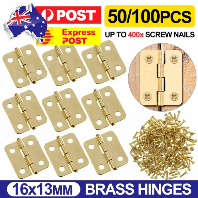 50/100pcs Brass Plated Mini Hinge Small Decorative Jewelry Box Hinges with Nails