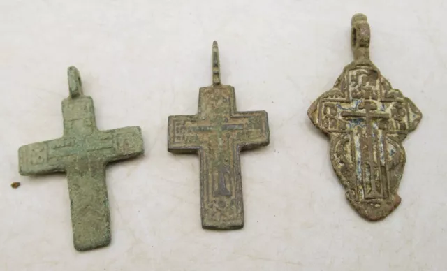 A11Lot Of Late Medieval Religious Bronze Christian Crucifix Cross Amulets