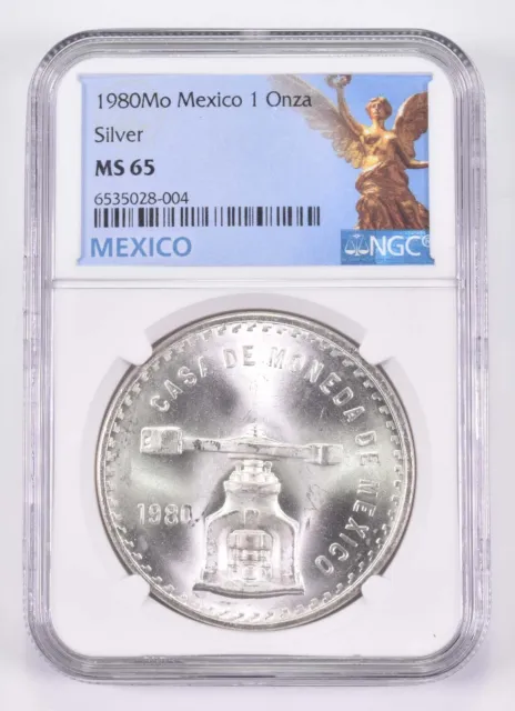 1980 MEXICO SILVER 1 Onza MS65 NGC Mexico Label *0214