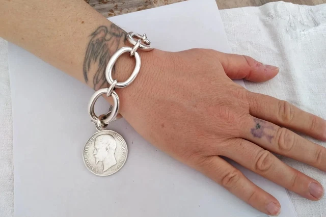 Bracelet Vintage En Argent à Motifs De Fleurs d'Hibiscus