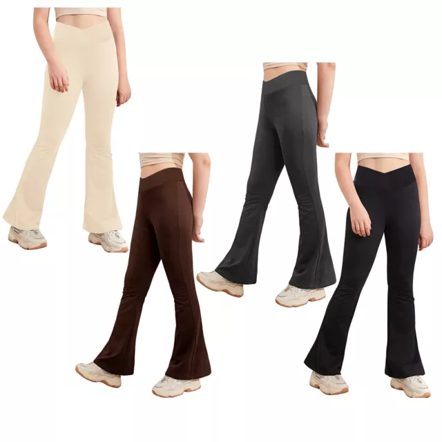 Kids Girls Jazz Latin Dance Pants Stretchy Yoga Flared Leggings Bootcut Trousers