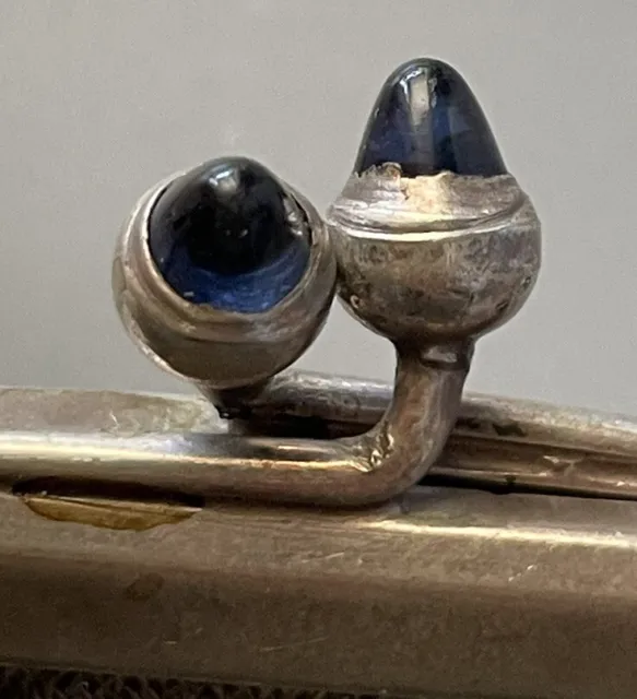 Sac Pochette de bal Minaudière métal argenté EPNS fermoir en glands bleu