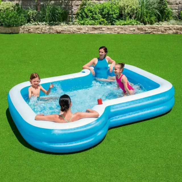 Large Inflatable Swim Centre Family Paddling Pool With Cup Holder 10' X9' X 18"