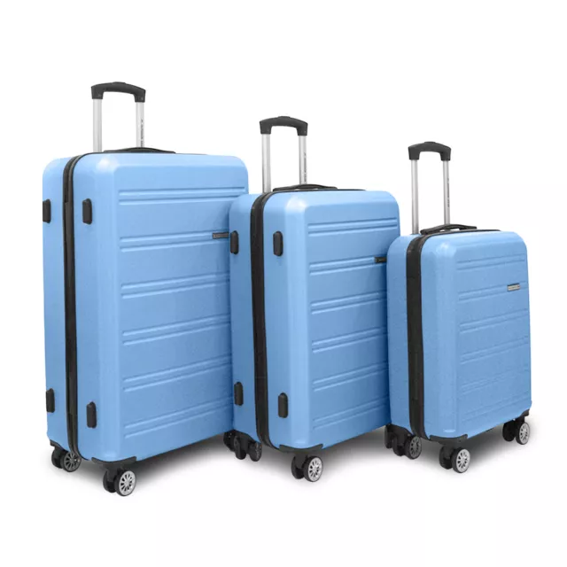 Coque Rigide Bleu Cabine Valise Set Robuste ABS Léger Baggage Vacances Sac