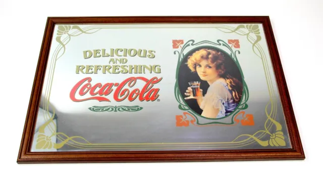 Vintage Coca Cola Mirror Sign Wooden Frame Pub Advertising With Original Box