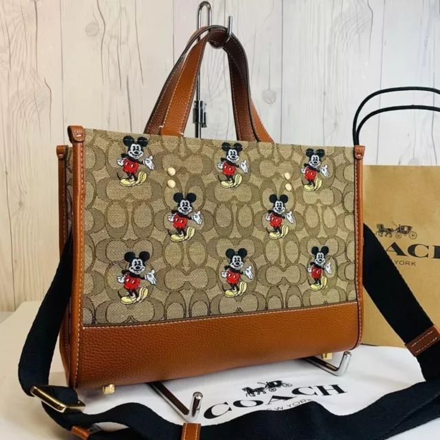 COACH Disney Mickey Mouse Tote Bag, CM198 Brown Signature Jacquard, Outlet