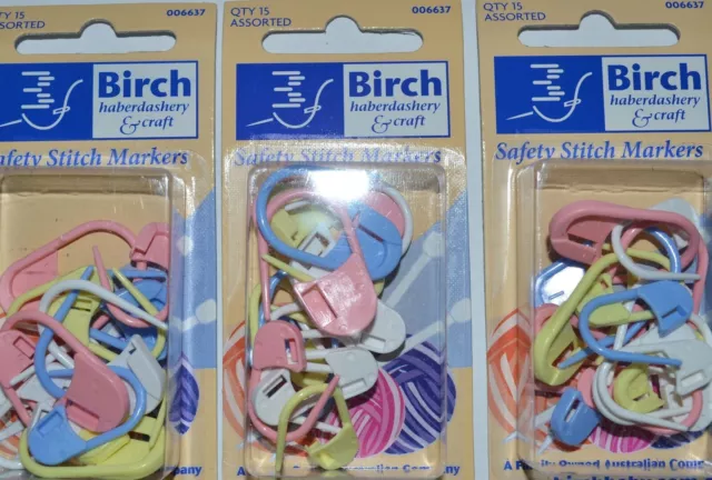 BIRCH SAFETY STITCH MARKERS - Assorted Sizes - 15 pieces