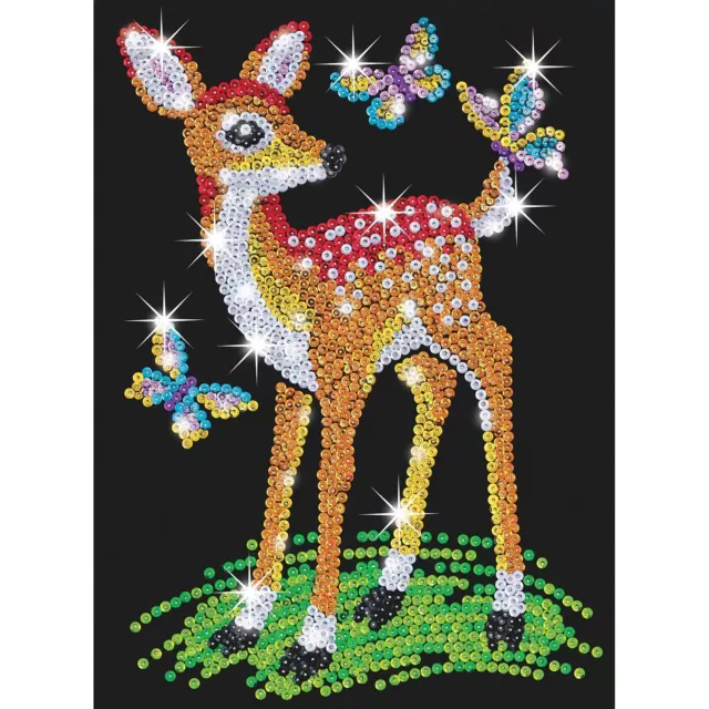 Süßes Rehkitz Paillettenbild 28x37x4cm Kinder Sequin Art Steckbild Vorlage Reh