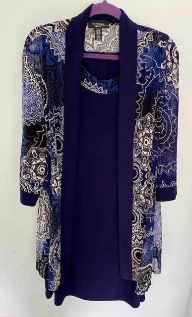 R & M Richards Navy Blue Sleeveless Dress Medallion Print Sheer Jacket Size 22