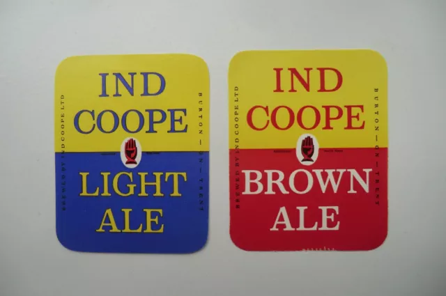 Mint Pair Of Ind Coope Burton Light Ale & Brown Ale Brewery Beer Bottle Labels