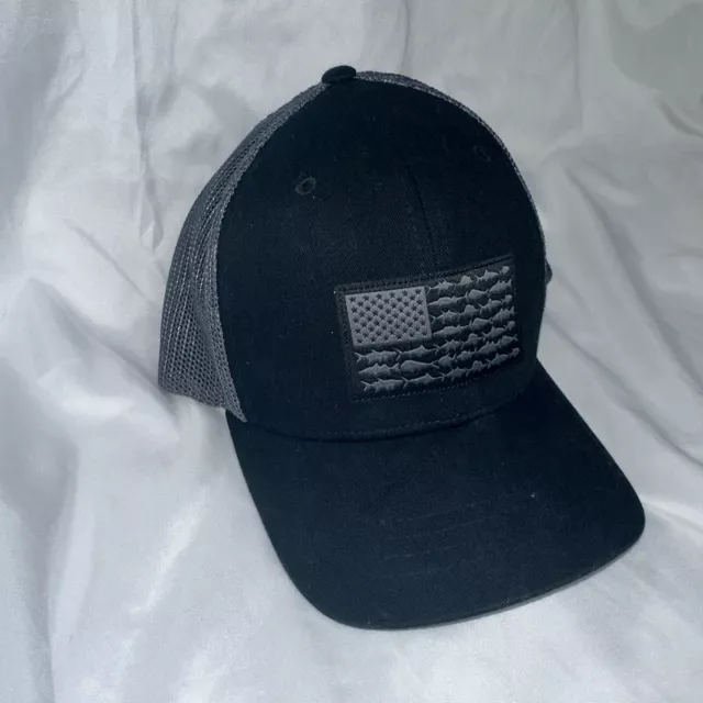 Columbia PFG Fishing Gear American Flag Hat Cap black gray Mesh Flex Youth O/S