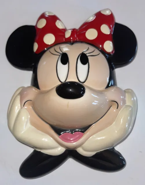 Vintage Disney Minnie Mouse Ceramic Wall Hanging Face 6” RARE COLLECTIBLE
