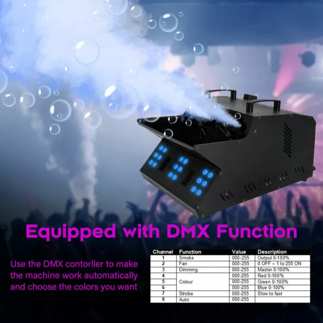 3000W Fog Bubble Machine RGB LED DJ Light DMX Stage Smoke Bubble Blower Effect