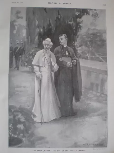 The Papal Jubilee Pope Leo XIII in the Vatican Gardens 1903 old print