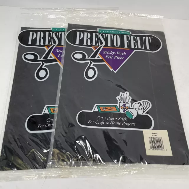 Juego de 2 piezas de fieltro pegajosas para espalda Presto 9""x12"" negras nuevas sin abrir Kunin de lote antiguo