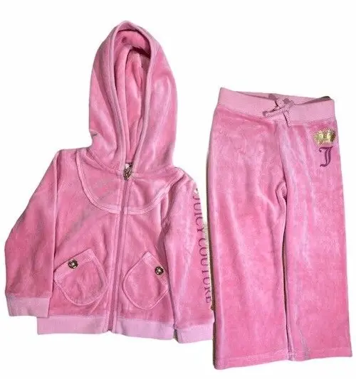 Felpa con cappuccio JUICY COUTURE per ragazze rosa cerniera velluto top tuta inferiore set 2 pz età 2