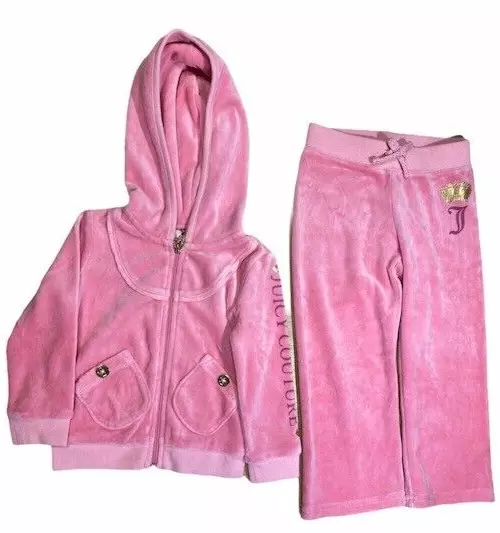 Felpa con cappuccio JUICY COUTURE per ragazze rosa cerniera velluto top tuta inferiore set 2 pz età 2