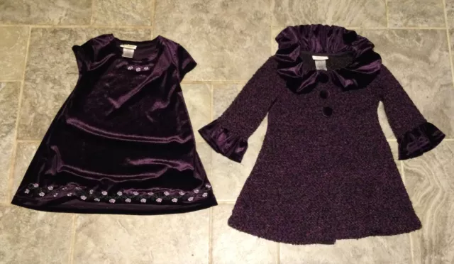 Blueberi Boulevard Girls Purple Velvet Dress With Coat Jacket 2T Toddler