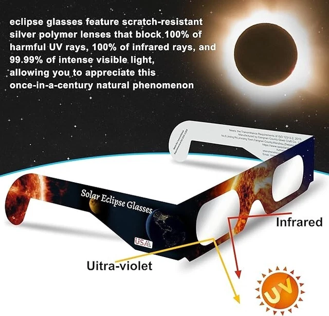 SOLAR ECLIPSE GLASSES NASA Approved 2024 CE & ISO Certified 6Pack