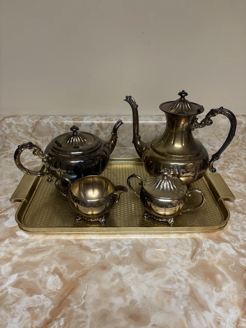 VINTAGE SILVER PLATED E.P. Brass Viking Plate Coffee/Tea Set