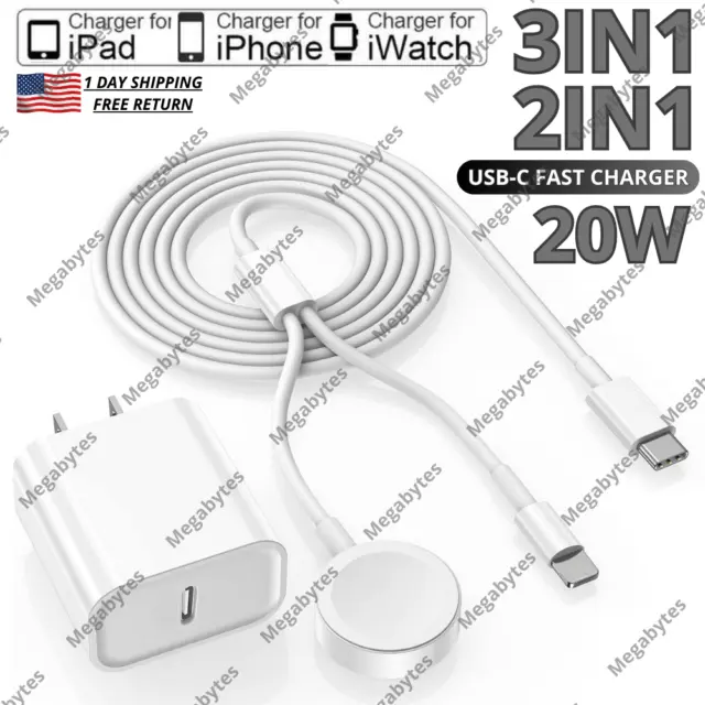 Magnetic 2 in 1 Type C Power Adapter Fast Charger Cable For Apple iPhone iWatch