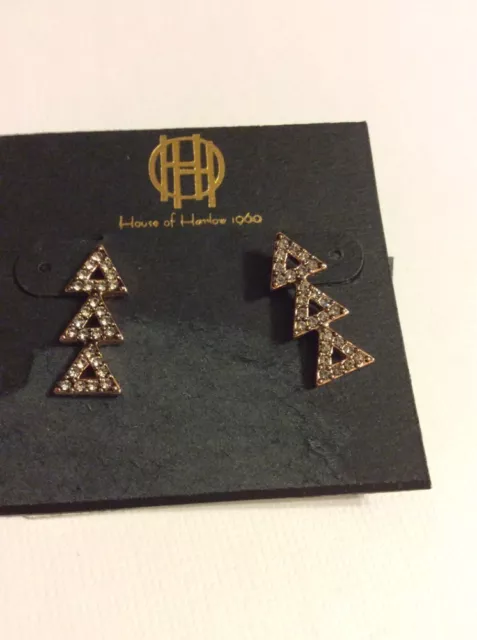 $54 House Of Harlow Earrings Gold Tone Triple Triangles  HH-15