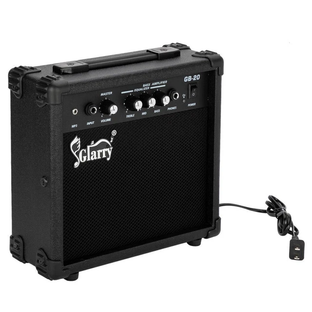 Protable Glarry 20W Electric Bass Amplifier Speaker VOLUME TREBLE BASS MIDDLE