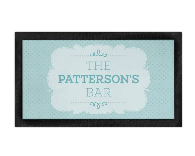 Personalised Any Surname's Bar Blue Bar Runner Mat Garden Home Cave Pub Tiki