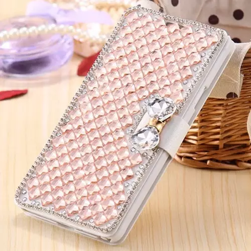 Women PU Leather Bling Glitter Bow Rhinestone Card Wallet Phone Pouch Case Cover