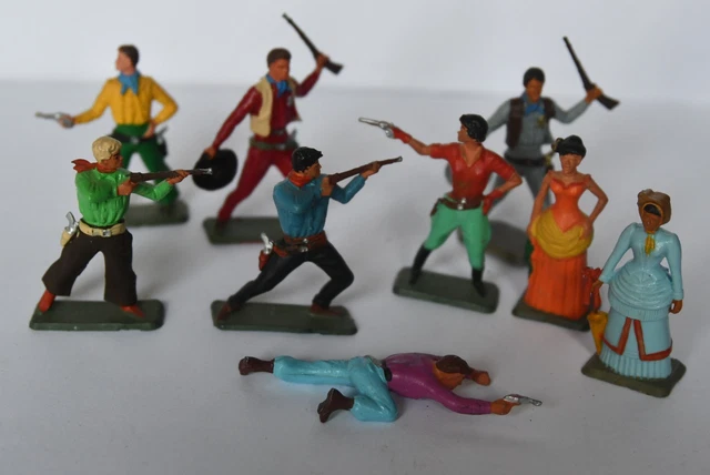 Lot De Soldats Starlux - Indiens Et Cowboys - Plastique Peint - Occasion