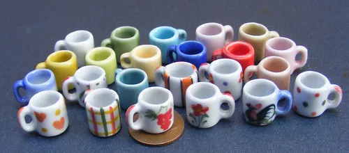 2 Ceramic Coffee Mugs Tumdee 1:12 Scale Dolls House Miniature Kitchen Drink