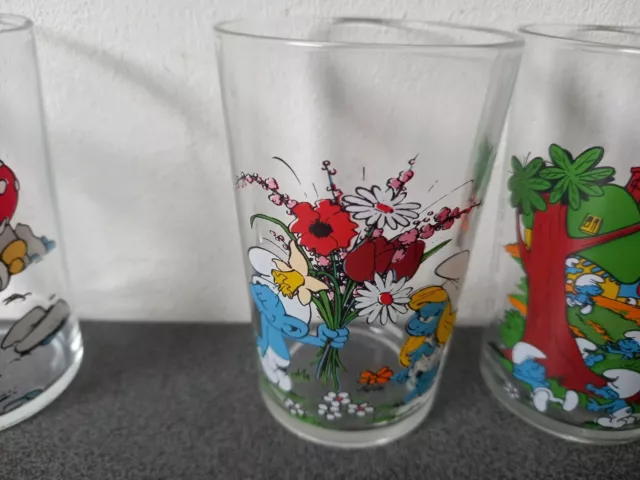 Vintage Lot De 4 Verres A Moutarde Schtroumpfs 1976 Peyo Tous Différents 3